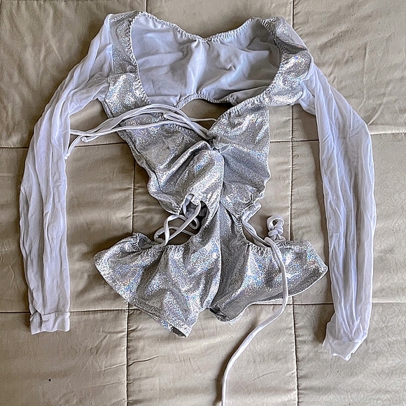 Tops - Iridescent sparkly SEXY BARTENDER OUTFIT WITH SCRUNCHED BUTT EXOTIC RAVE WEAR